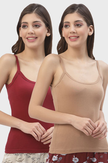 Buy Floret Cotton Camisole (Pack of 2) - Maroon Nude